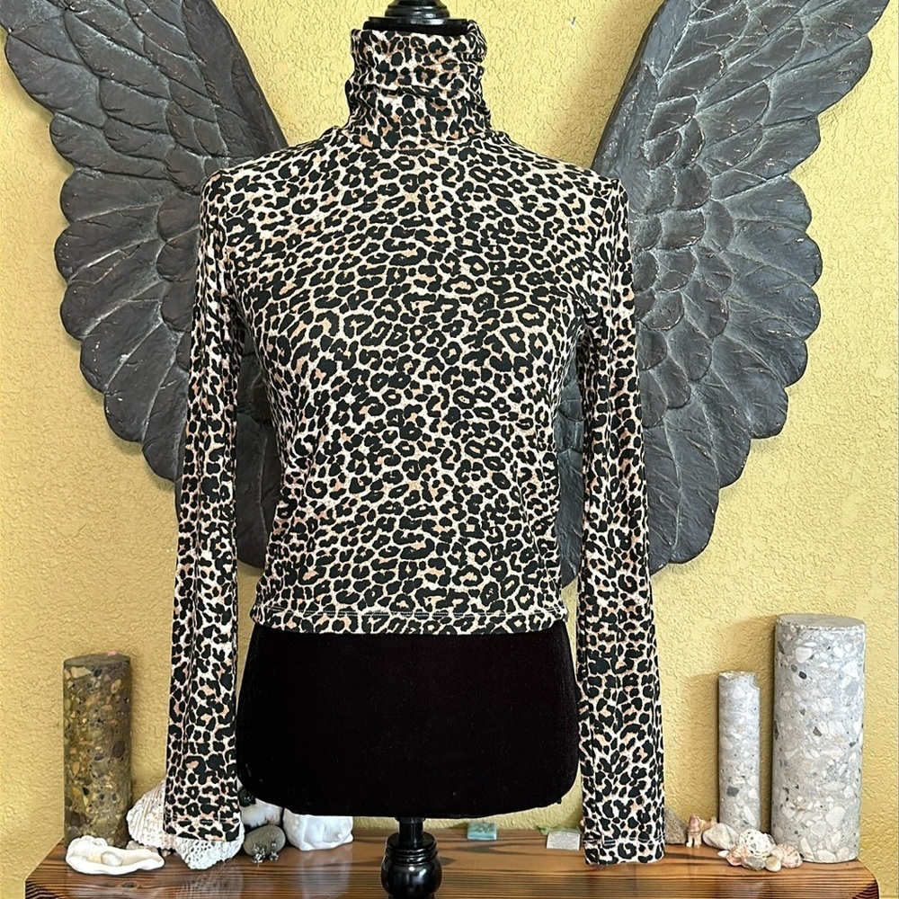 Zara Animal Print Turtle Neck Longsleeve Crop Top